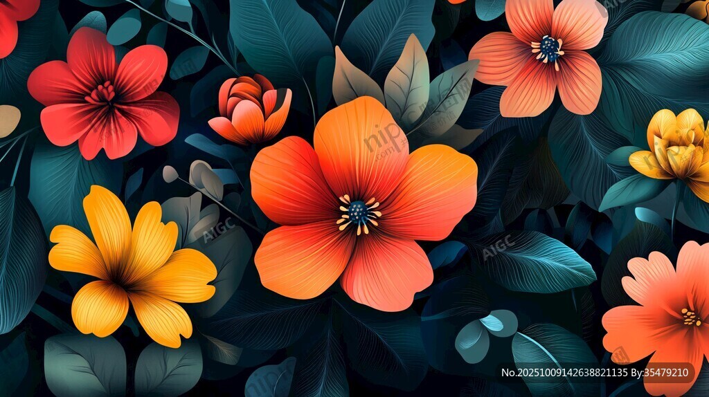 多彩花卉的梦幻视觉盛宴