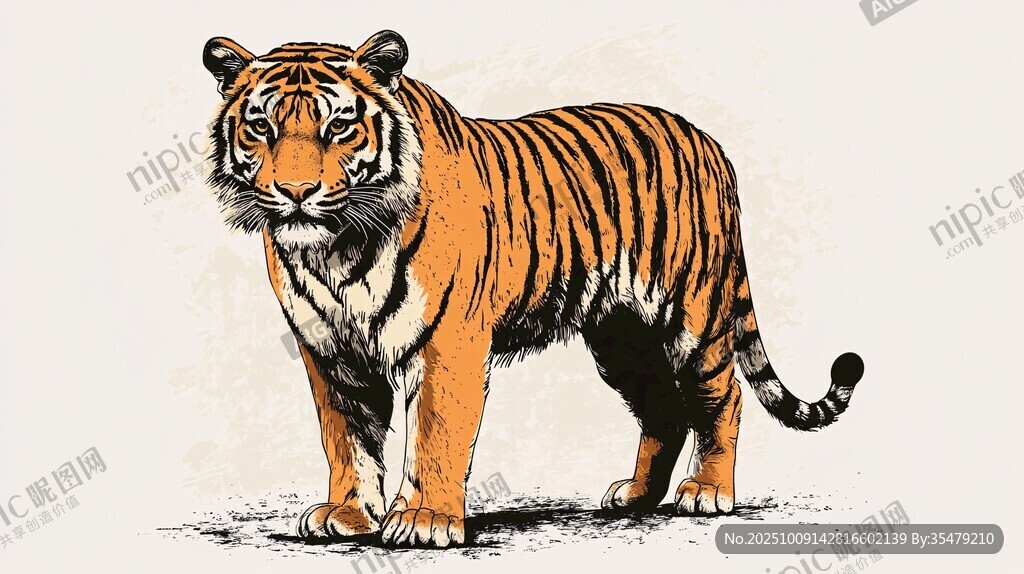 站立的威猛老虎插画