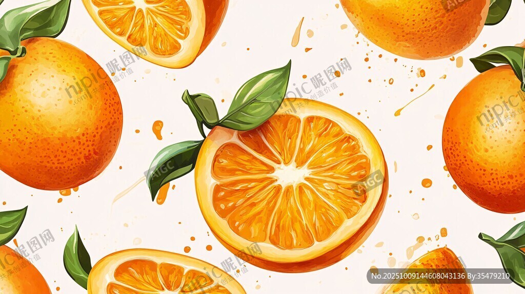 新鲜多汁的橙子插画图案