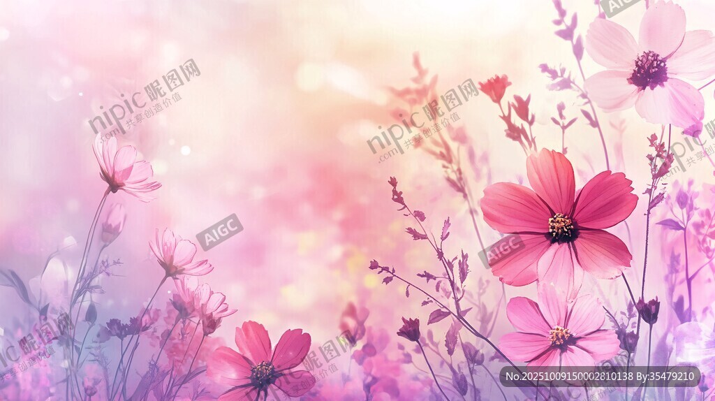 梦幻粉紫花卉浪漫背景