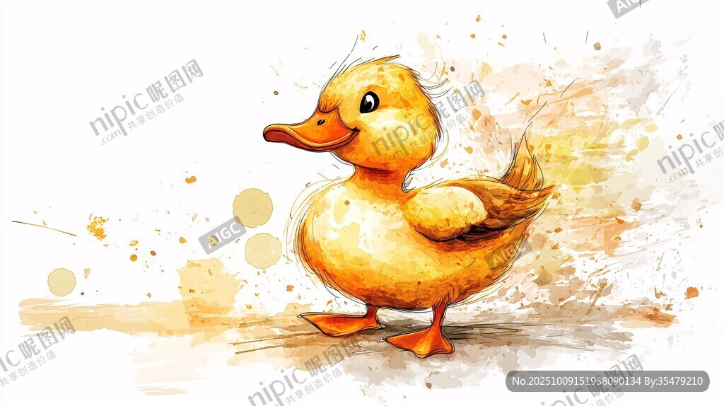 可爱小黄鸭水彩插画
