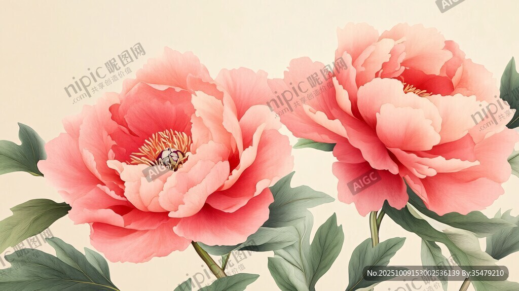 两朵娇艳盛开的粉色牡丹