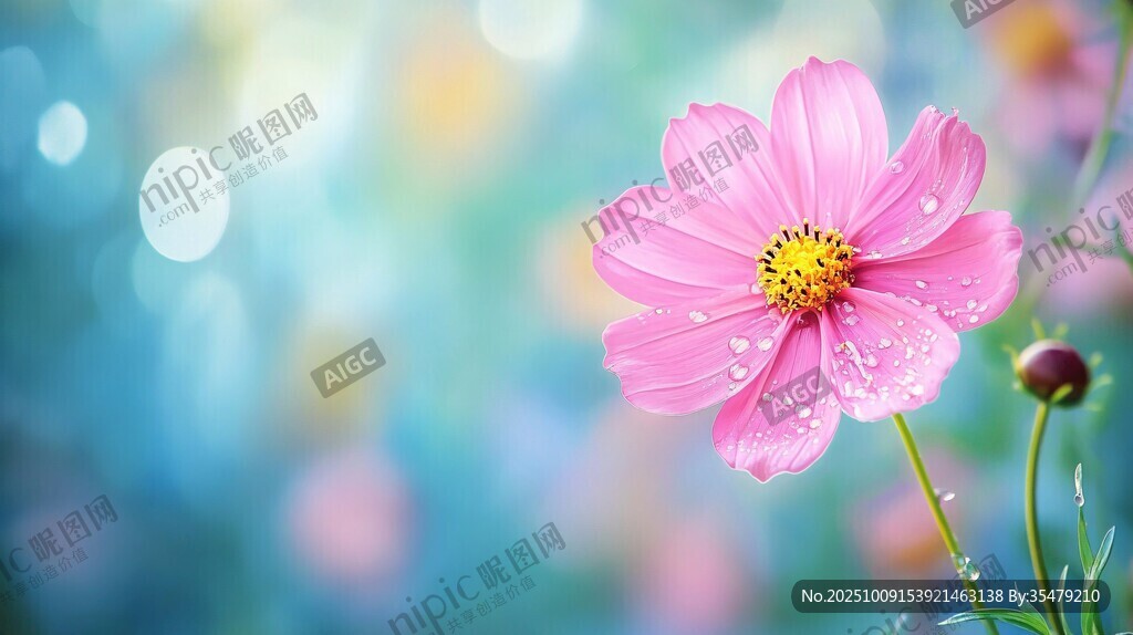 娇艳波斯菊 露珠映清新