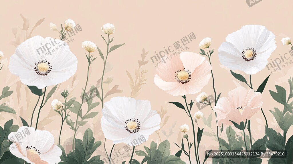 清新淡雅花卉插画背景图