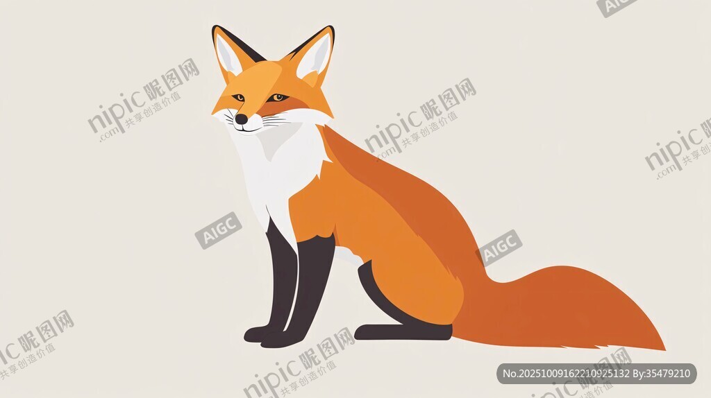 坐姿可爱的卡通小狐狸