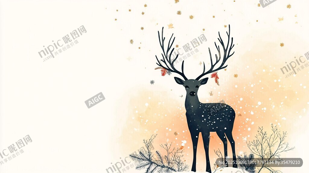 梦幻圣诞麋鹿插画背景图