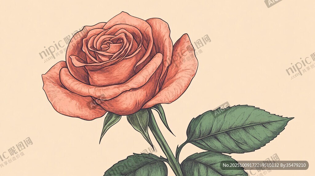 手绘粉色玫瑰插画