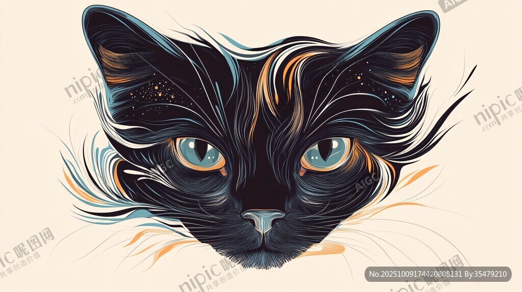 梦幻黑猫头像插画