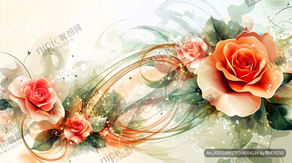 浪漫玫瑰花卉梦幻背景图