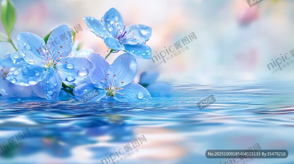 蓝花映水 清新梦幻之景