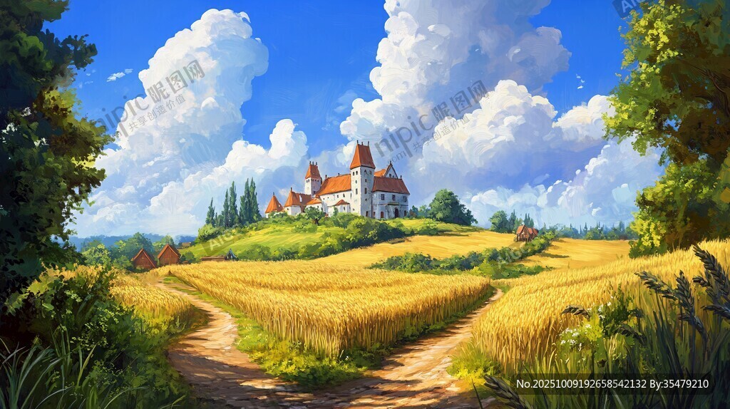 田园中的梦幻城堡风景