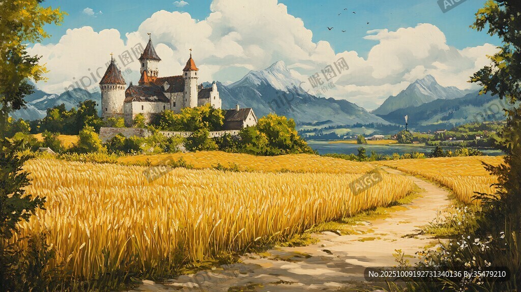 麦田中的梦幻城堡风景