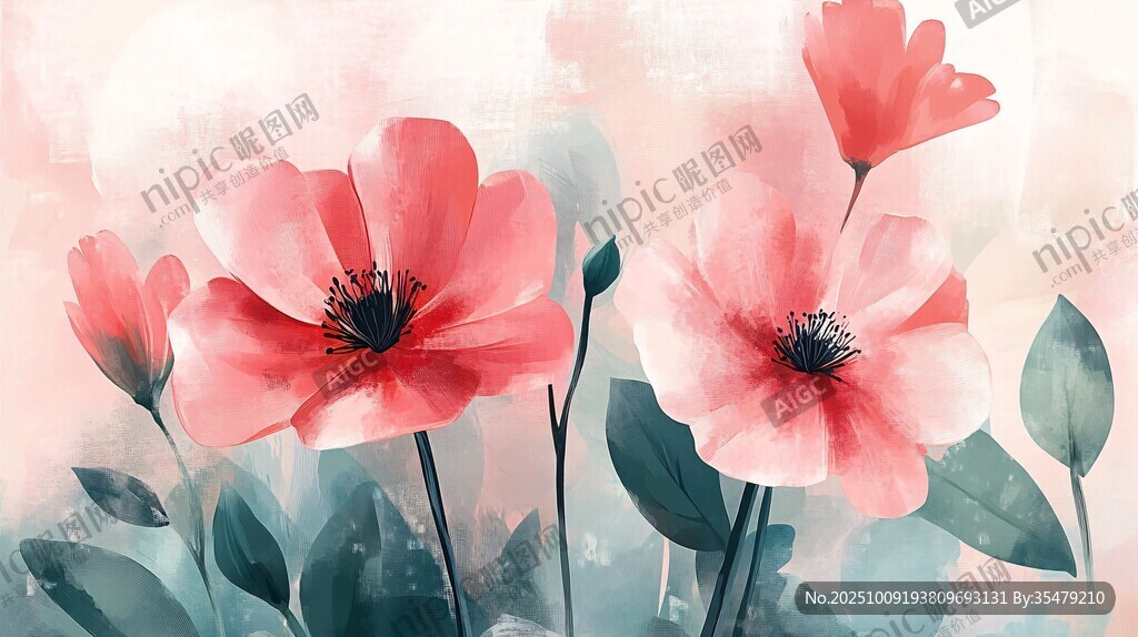 粉色花卉水彩风插画