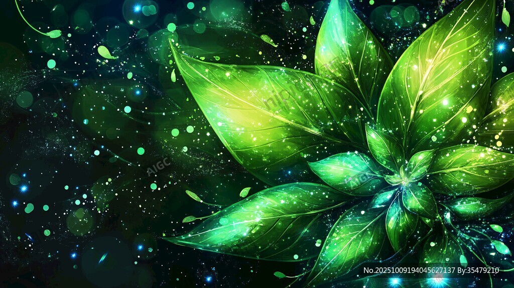 梦幻发光绿叶奇幻背景图