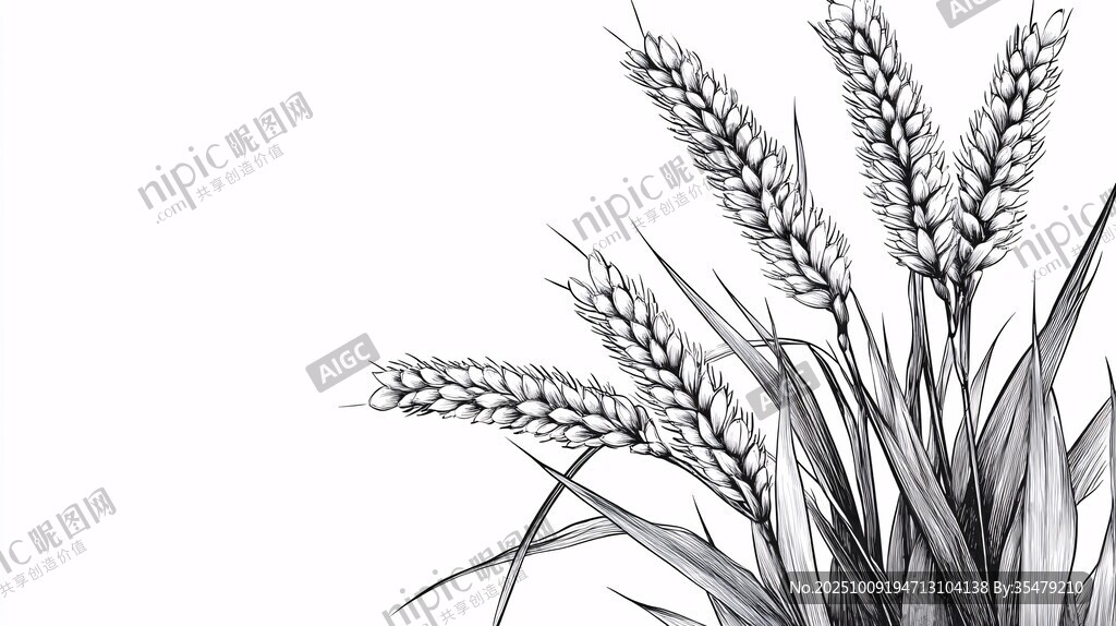 黑白素描小麦穗