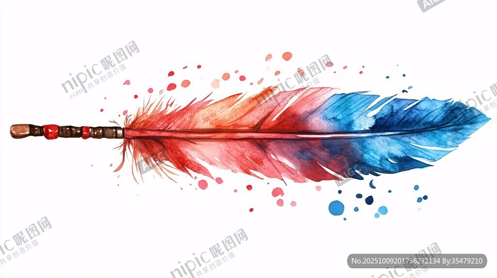 水彩绘梦幻多彩羽毛