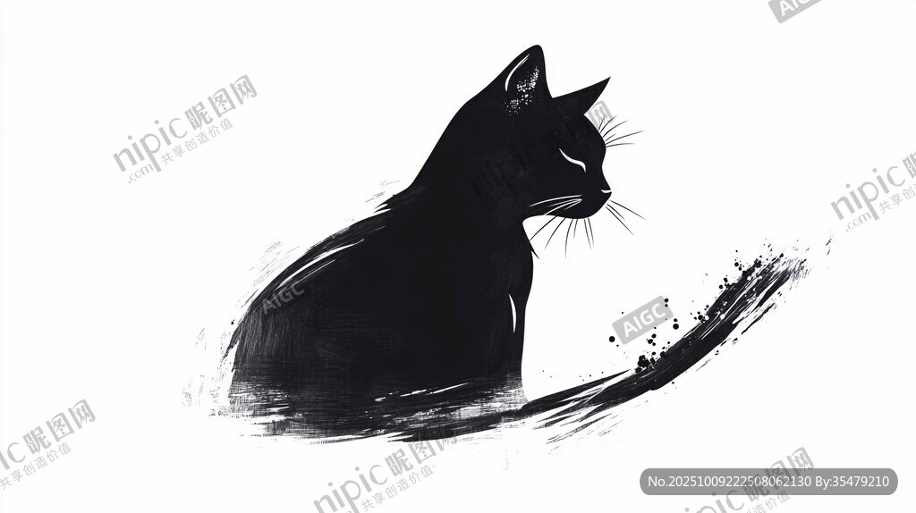 水墨黑猫背影图