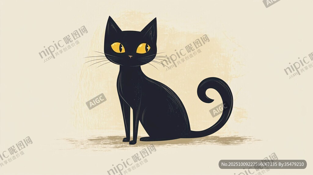 黑猫插画 神秘的凝视