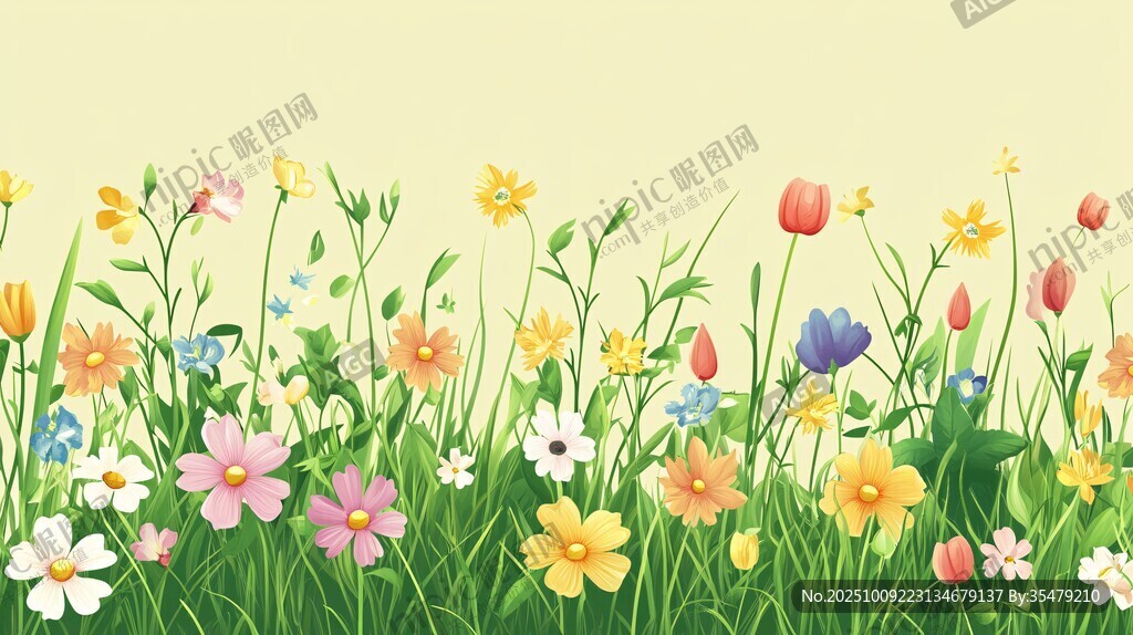 春日烂漫花草风景图