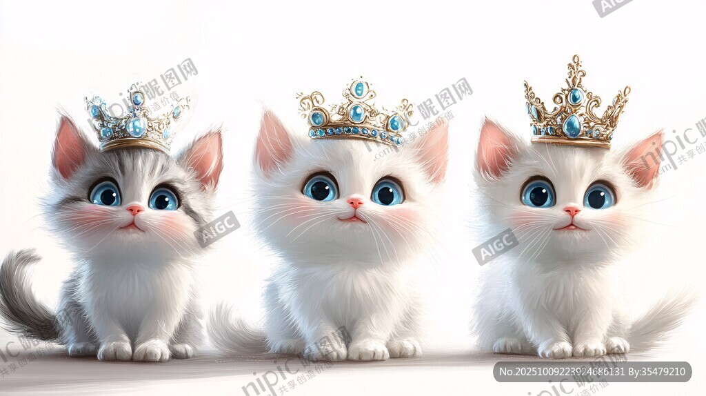 三只戴皇冠的可爱小猫咪