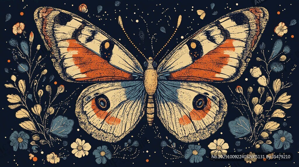 蝴蝶花卉插画 梦幻自然风