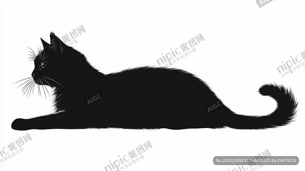 黑猫侧卧剪影图