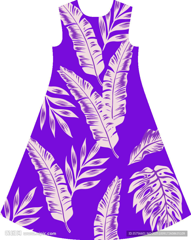 紫色植物印花无袖连衣裙