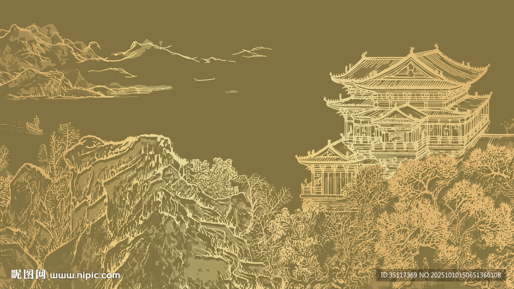 新中式壁纸壁画装饰画