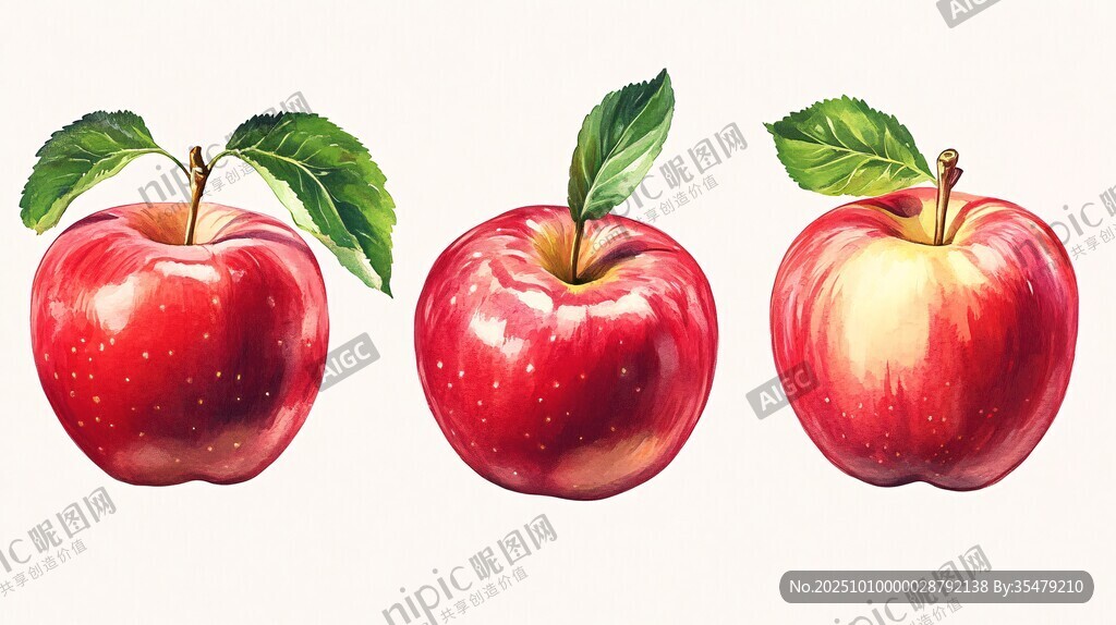 三个鲜润红苹果插画