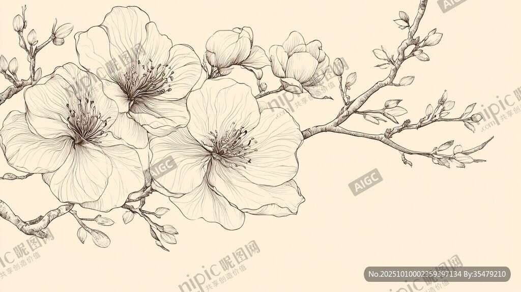 手绘花卉枝条优雅线条图