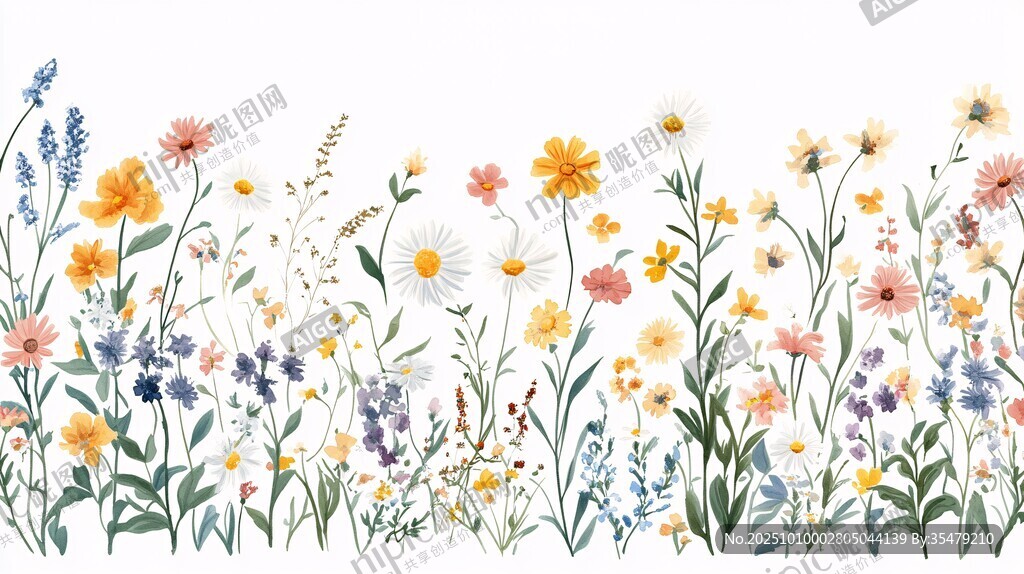 手绘烂漫野花花卉图案