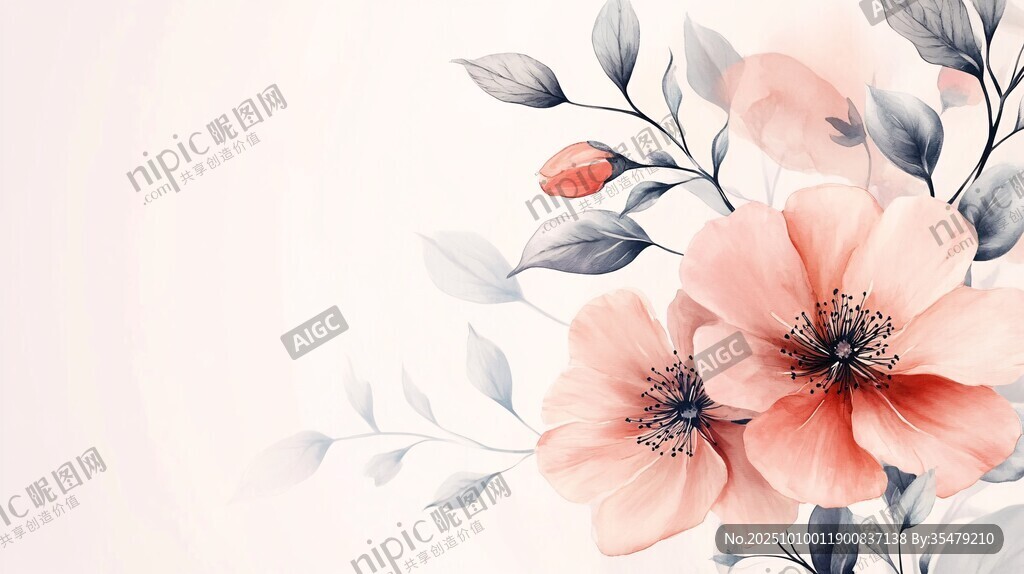 淡雅粉色花卉插画背景
