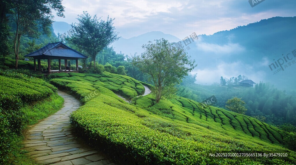 山间茶园美景 幽静小径