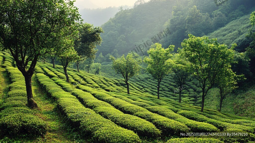 清晨茶园美景