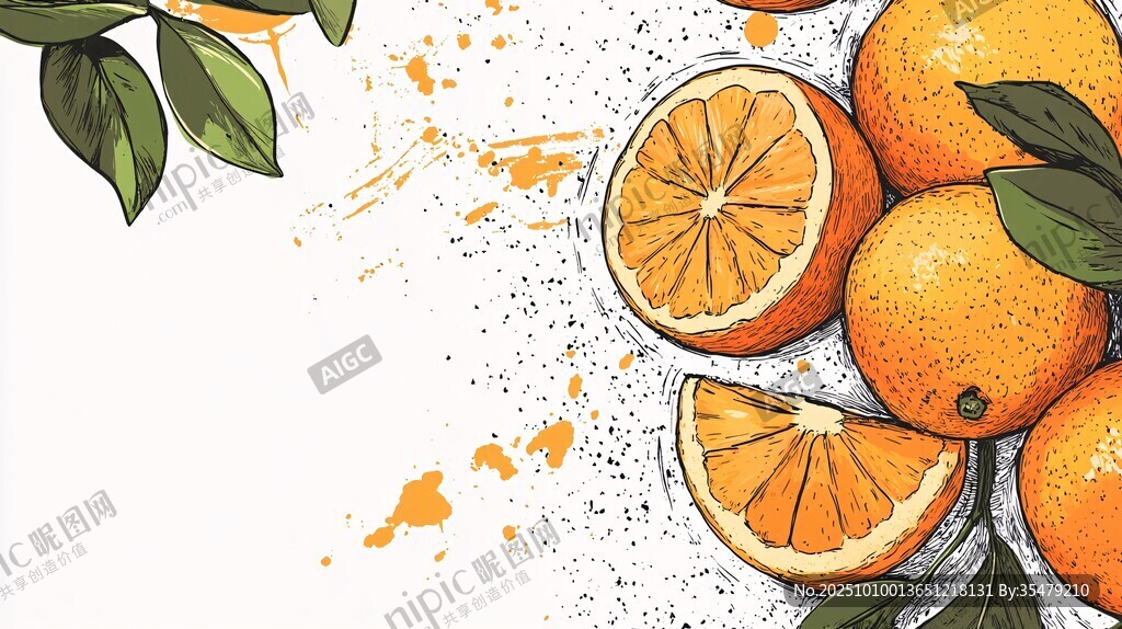 手绘鲜橙插画 清新自然风