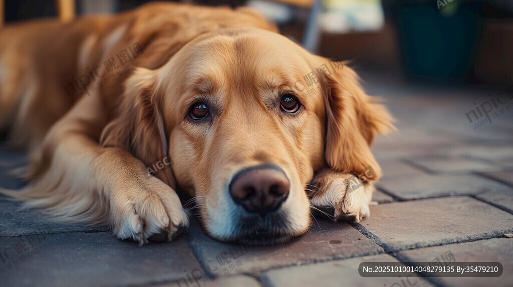 趴在地上的忧郁金毛犬