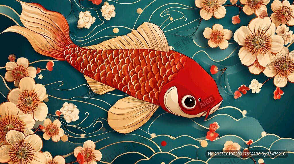锦鲤游弋繁花间