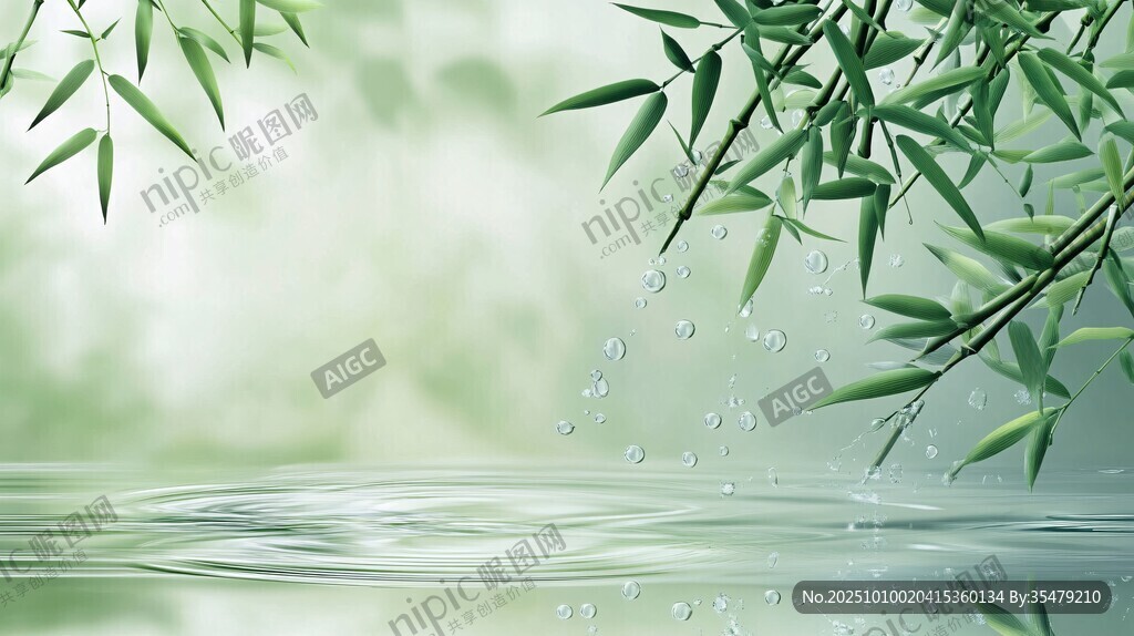 雨落翠竹 水面涟漪轻泛