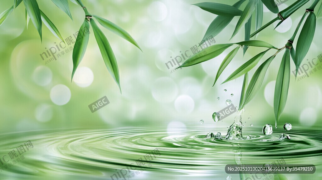 竹叶落水起涟漪