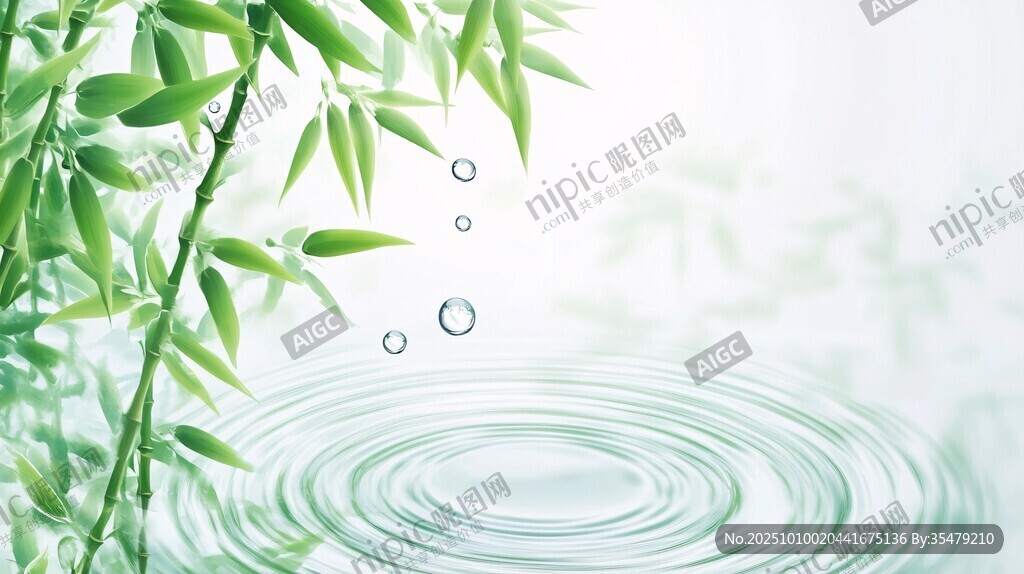 翠竹映水泛起圈圈涟漪