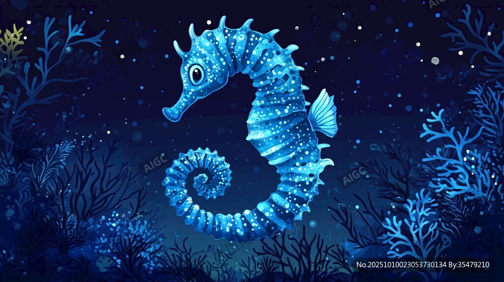 梦幻蓝色海马的深海奇景
