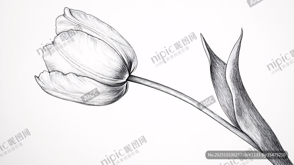 素描郁金香花卉画作