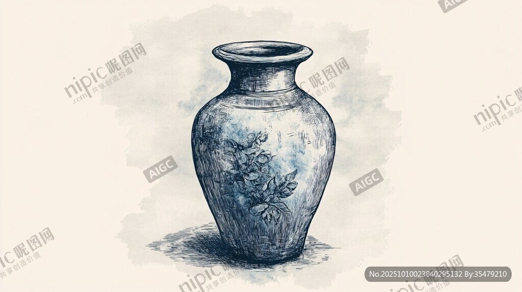 手绘古朴花纹陶瓷花瓶