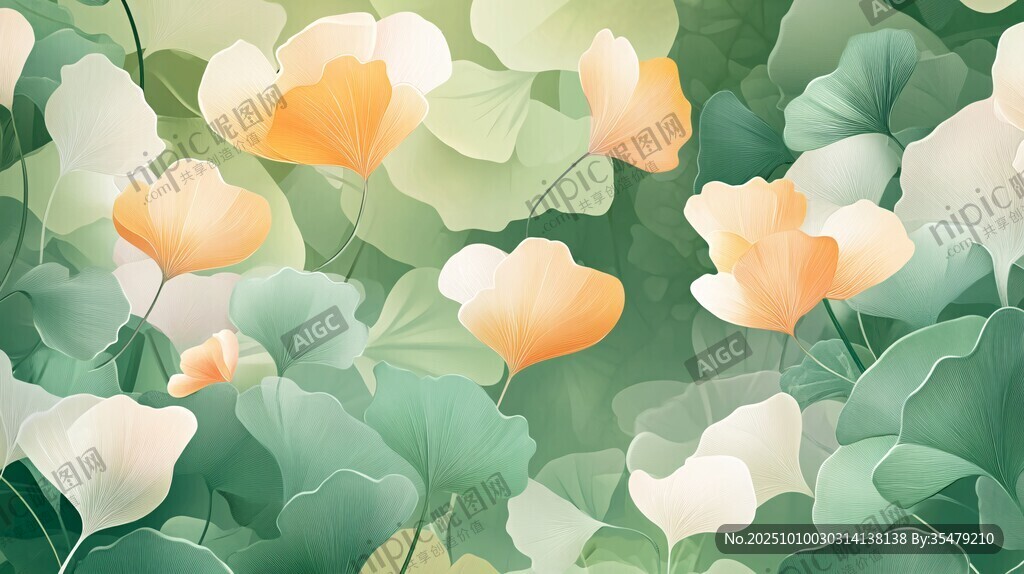 清新花卉绿叶插画背景