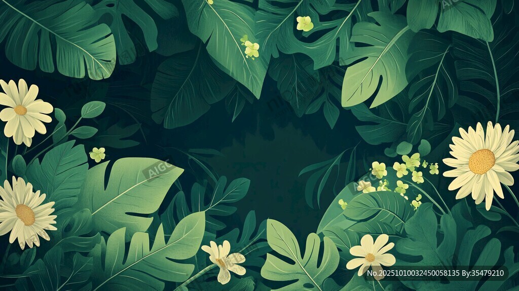 绿叶繁花的清新自然图景