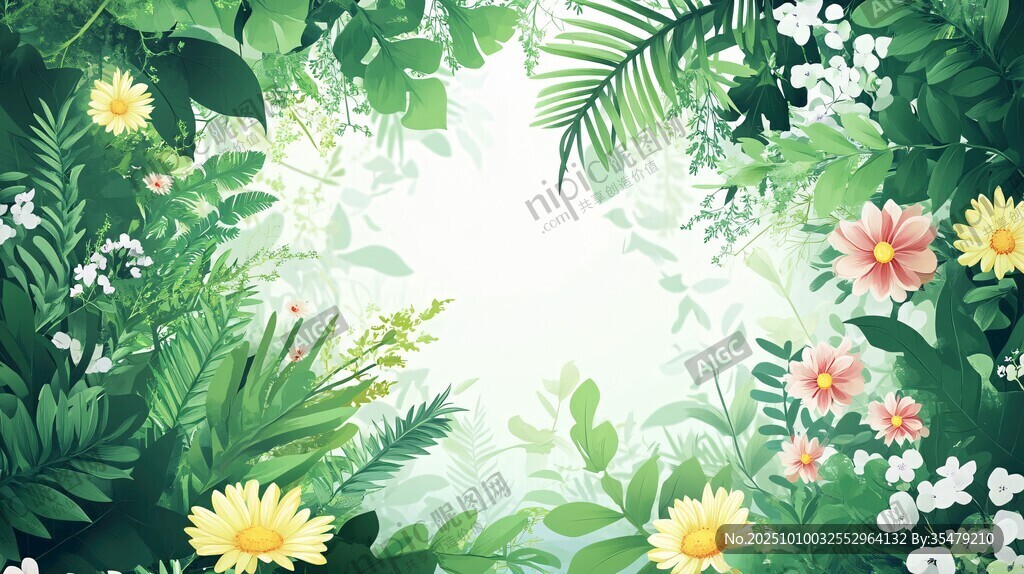 夏日清新绿植花卉风景图