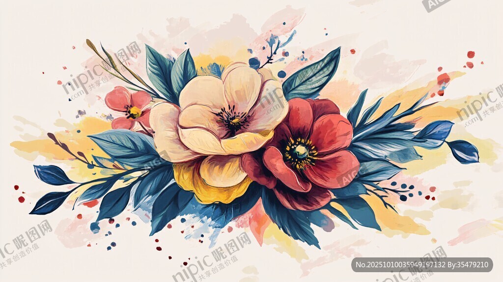 水彩花卉插画 色彩绚丽