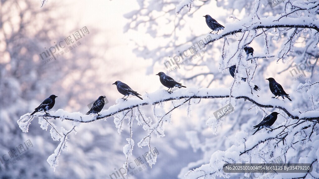 雪枝上的群鸟