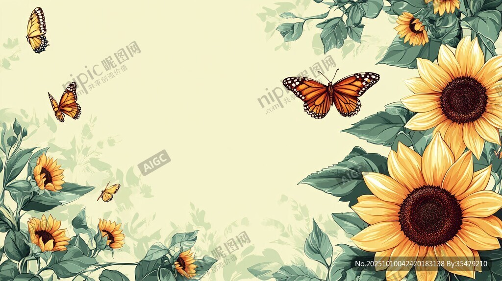 向日葵与蝴蝶的梦幻场景