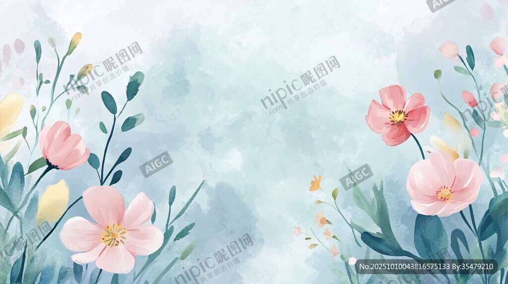 清新水彩风花卉背景图